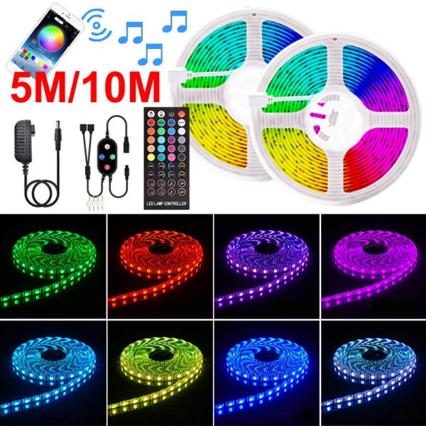 5/10M 12V LED Strip Lights 5050 RGB COLOUR CHANGING bluetooth APP Remote Music Smart Strips