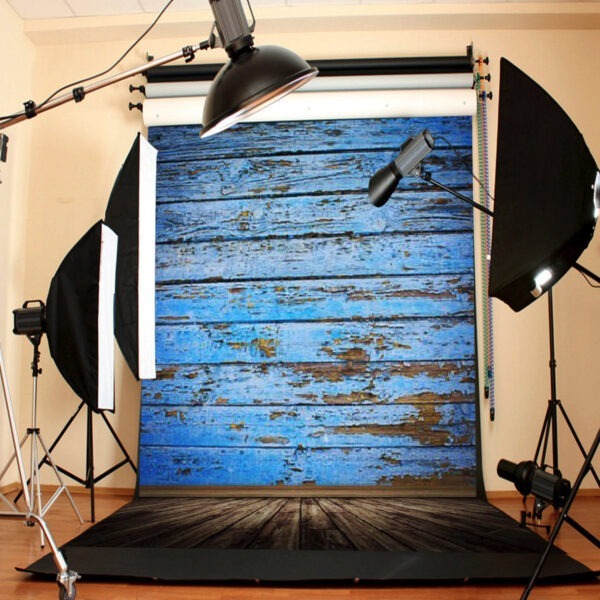 3X5FT Retro Wood Floor Blue Board Studio Photo Photography Background Backdrop