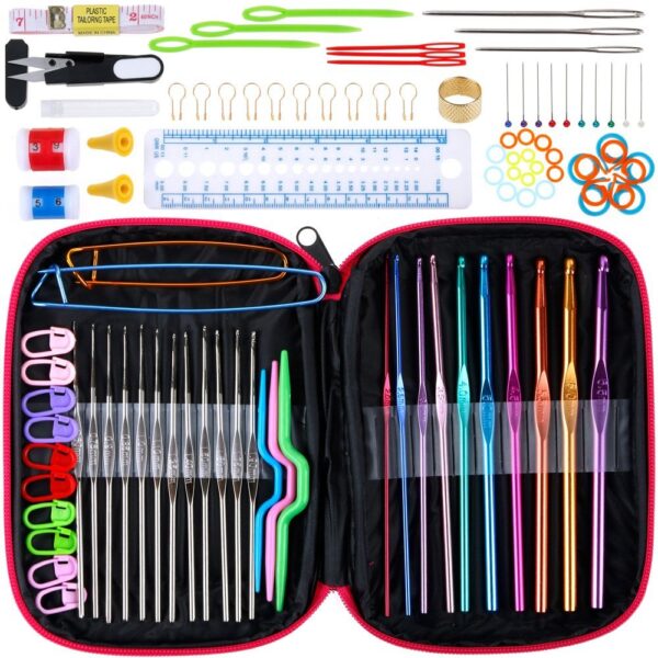 100pcs Ergonomic Crochet Hooks Set, Knitting Needle Kit & Zipper Organizer Case