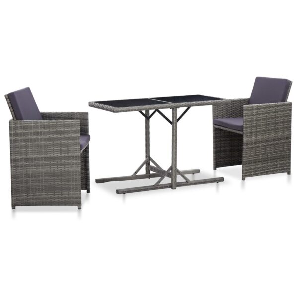 3-part Bistro set with gray poly rattan pads